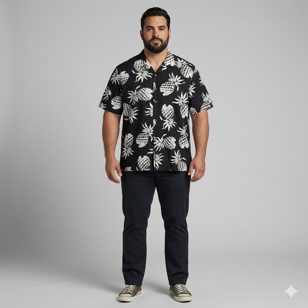 Vintage RJC Shirt Mens XL Black Pineapple Hawaiian Aloha Short Sleeve Button‎